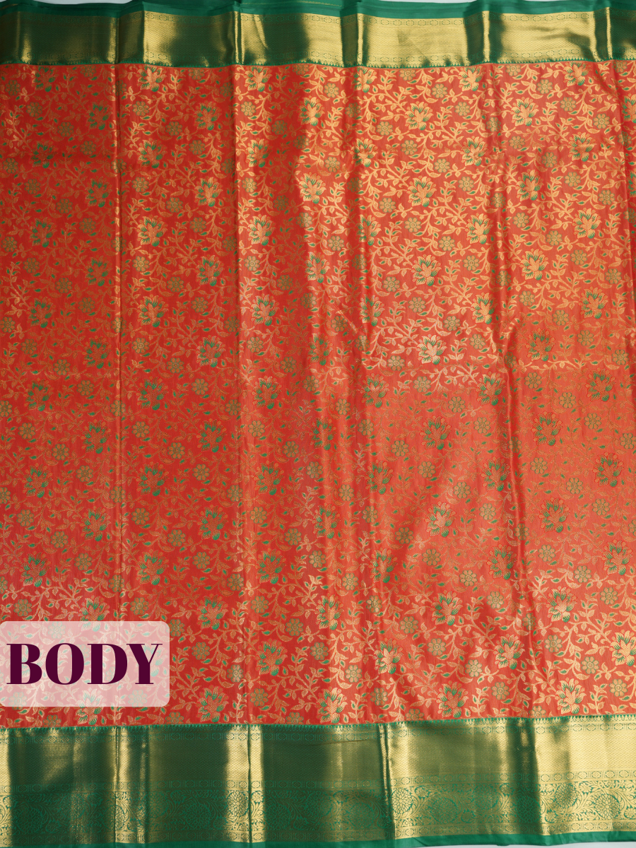 Red Tissue Brocade Semi Silk Saree