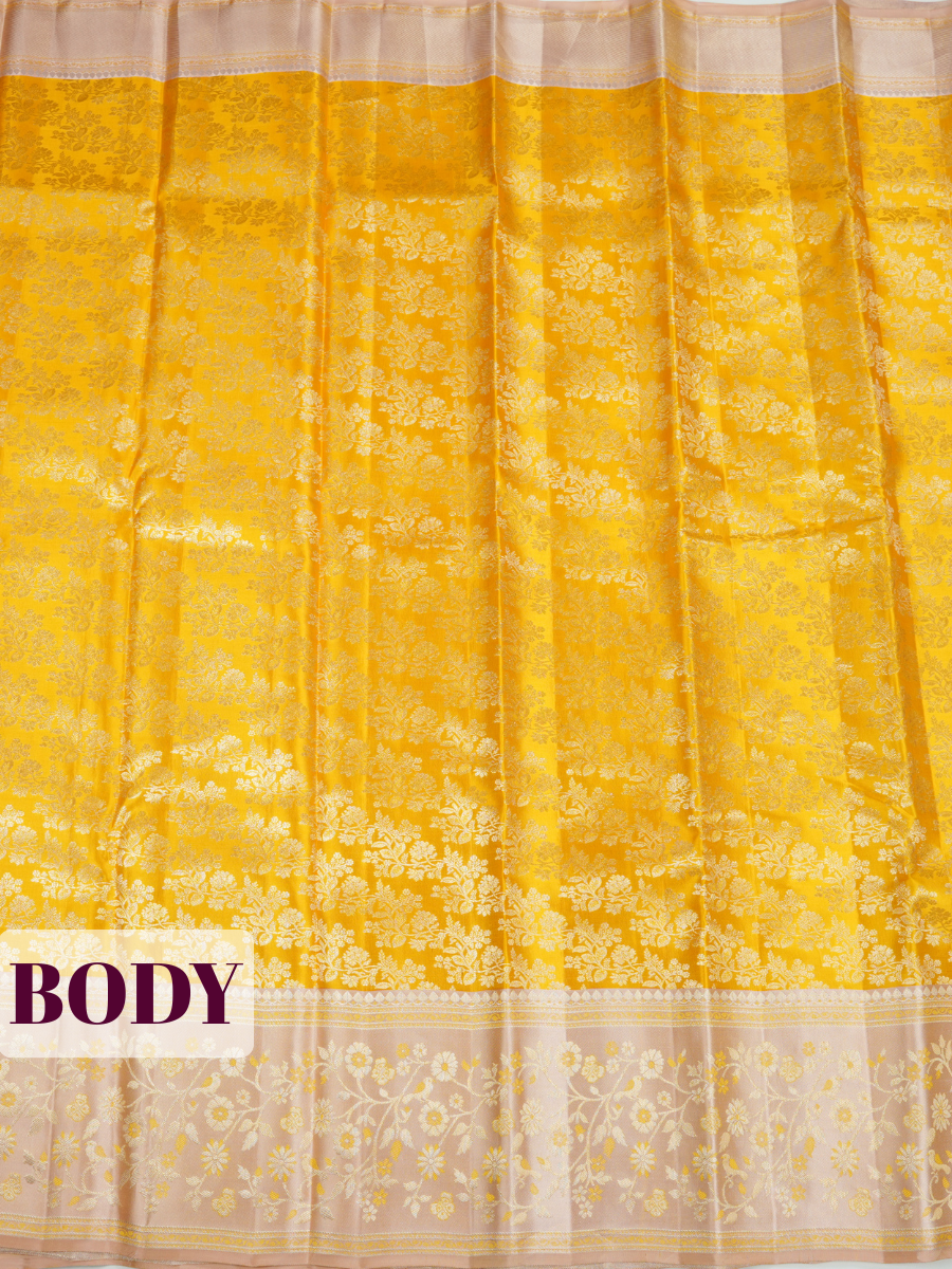 Yellow Kanchipuram Saree with Floral Vine Zari Border