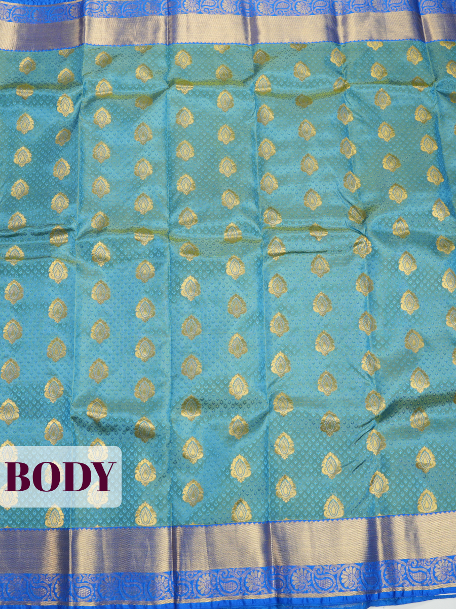 Blue Arni Kanchipuram Silk Saree with Geometric Buttas with Paisley Floral Border