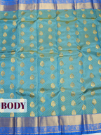 Blue Arni Kanchipuram Silk Saree with Geometric Buttas with Paisley Floral Border