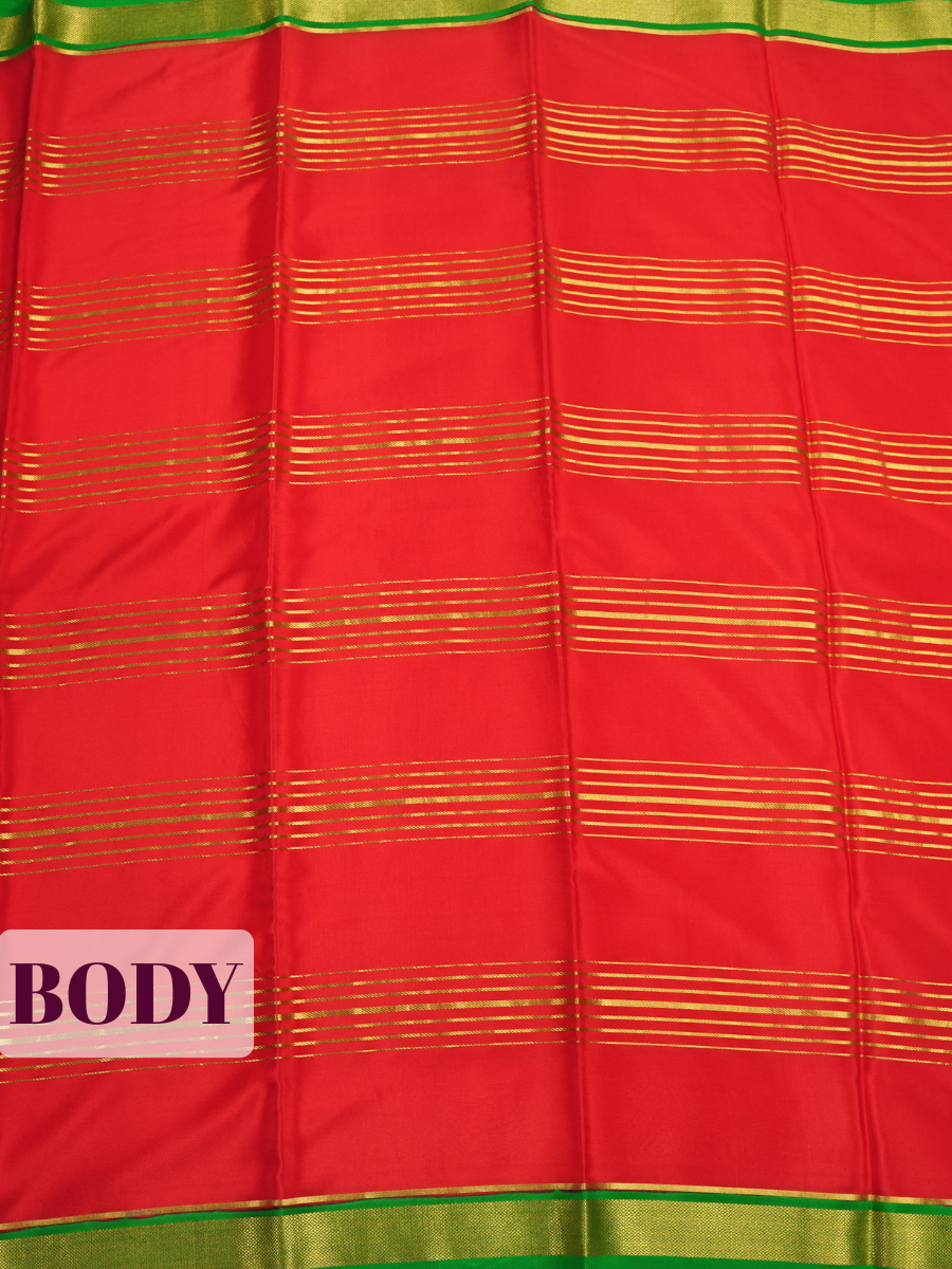Red Mysore Silk Saree with Diamond Lattice Zari Border