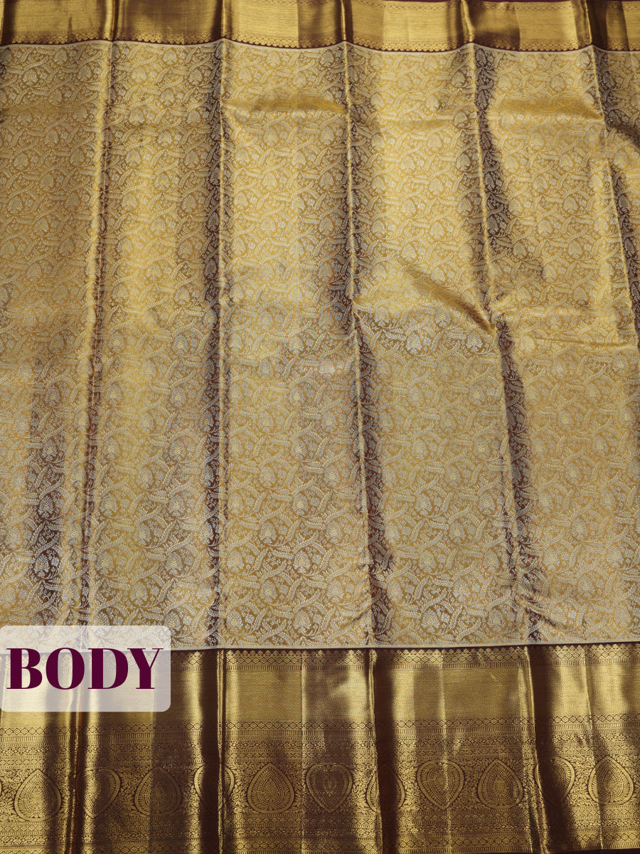 Gold Pure Tissue Silk Saree with Diamond Woven Body and Ornate Zari Pallu