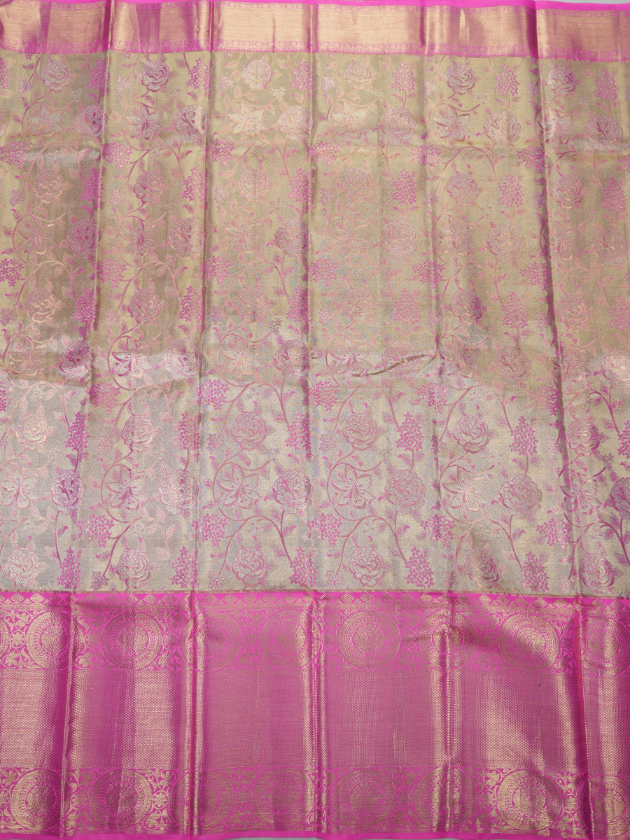 Magenta Pure Tissue Silk Saree with Intricate Floral Zari Weave