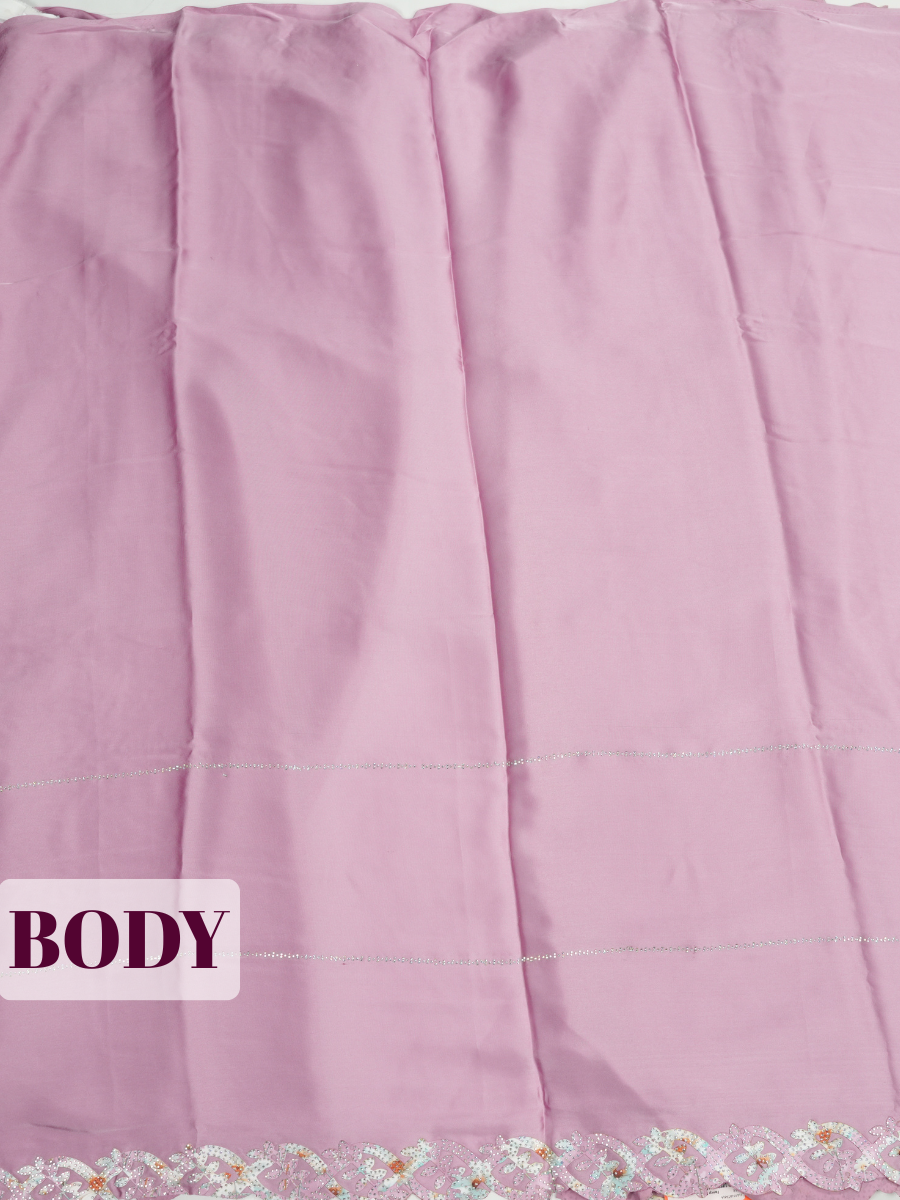 Mauve Pink Satin Fancy Saree with Stone-Studded Border Design
