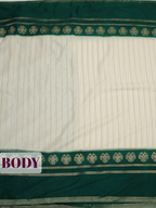 White Semi Georgette Saree with Green Gold Zari Border