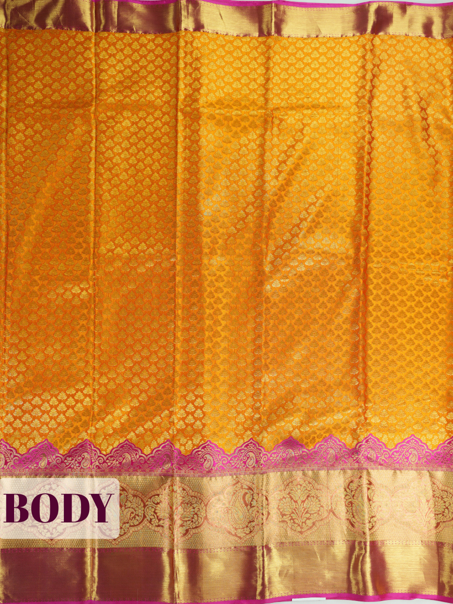 Yellow Tissue Brocade Semi Silk Saree