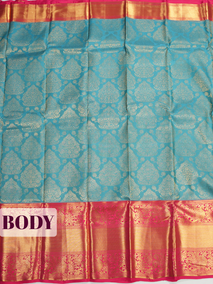 Blue Kanchivaram Saree with Floral Brocade Border