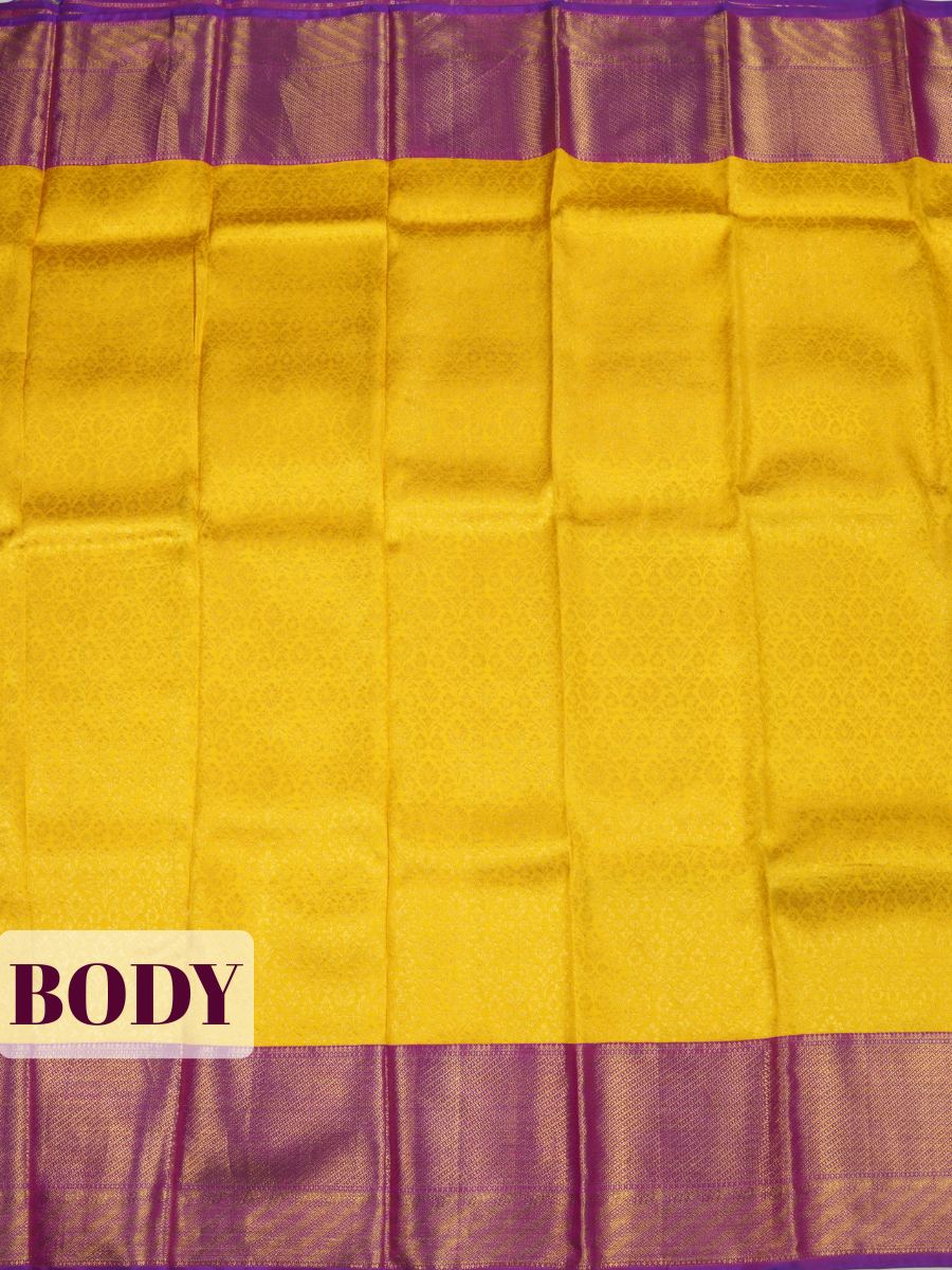 Yellow Kanchipuram Saree with Dense Geometric Gold Zari Border