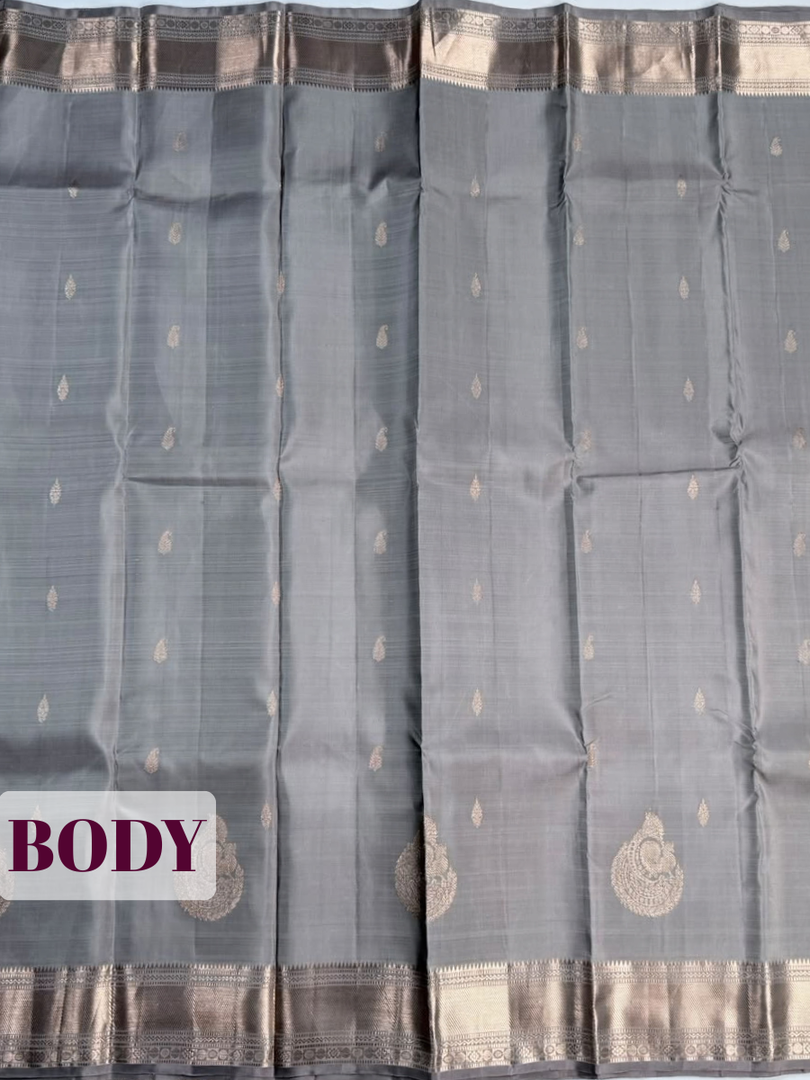 Grey Arni Silk Saree with Rich Ornamental Zari Border