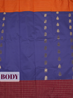 Royal Purple Bangalore Silk Saree with Maroon Checked Panel, Orange Contrast Border and Rich Gold Zari Pallu