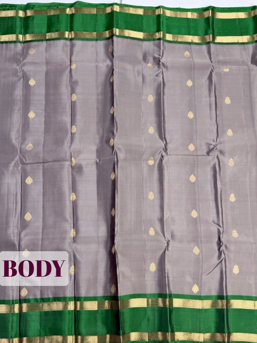 Grey Arni Silk Saree with Broad Contrast Zari Border
