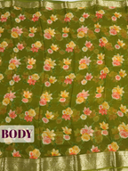Mehendi Green Semi Chiffon Saree with Traditional Floral Border