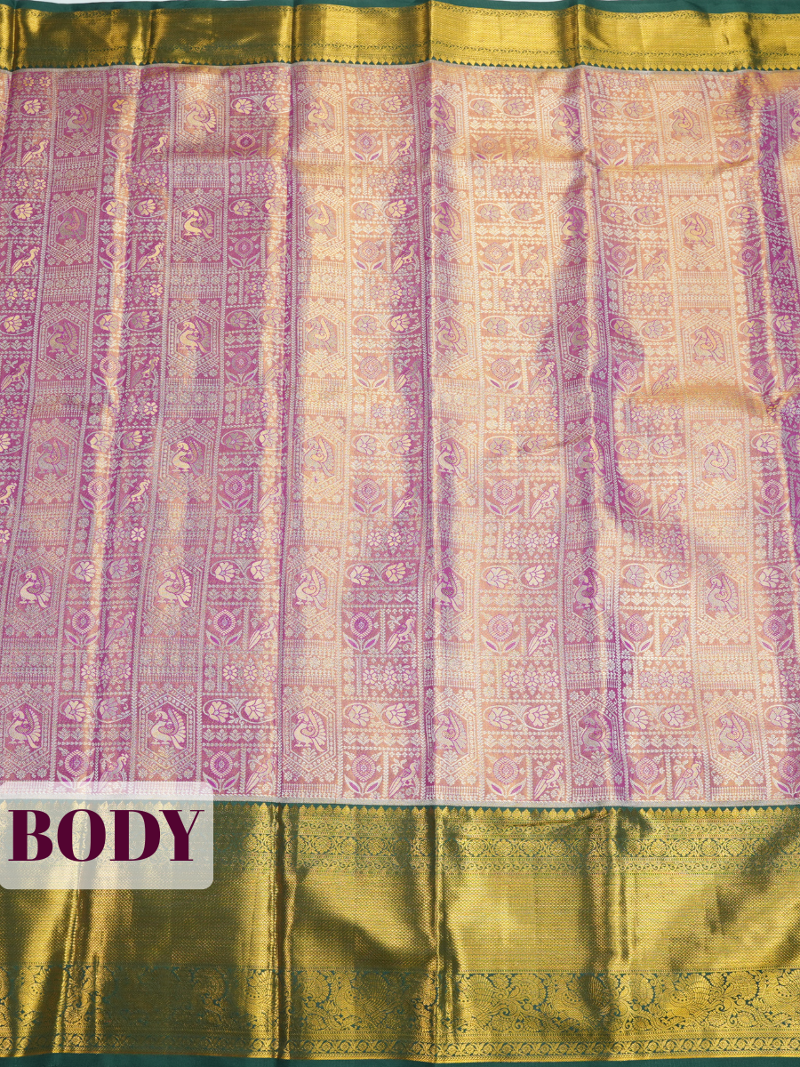 Purple Kanchipuram Tissue silk Saree with Diamond Lattice Zari Border
