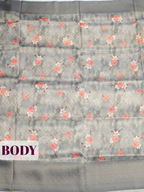 Grey Bangalore Sof Silk Saree with Micro-Diamond Geometric Border