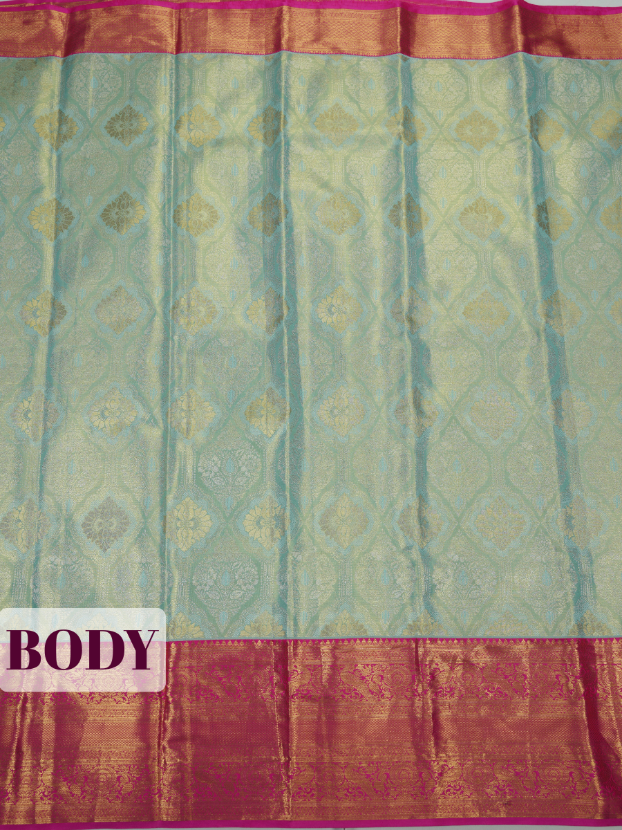 Sea Green Pure Tissue Silk Saree with Floral Zari Weave