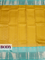 Yellow Kanchipuram Saree with Silver Zari Peacock Border