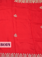Red Fancy Saree with Gold Floral Embroidery