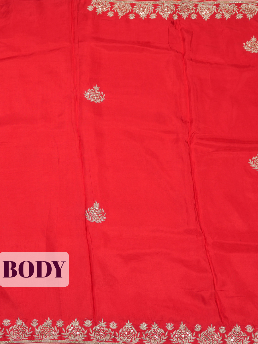Red Fancy Saree with Gold Floral Embroidery