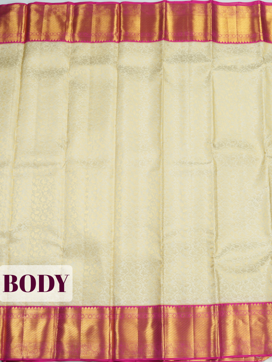 White Pure Kanchivaram Bridal Silk Saree with Floral Zari Jaal