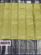 Parrot Green Kanchipuram Saree with Floral Paisley Geometric Border