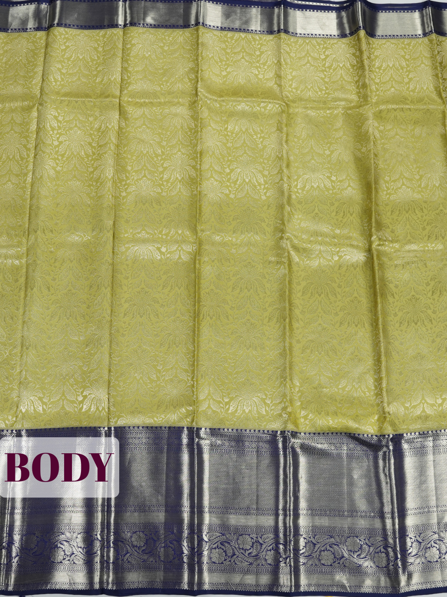 Parrot Green Kanchipuram Saree with Floral Paisley Geometric Border