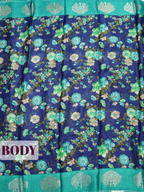 Ink Blue Tissue Crepe Fancy Saree with Floral Print with Golden Butti Motifs