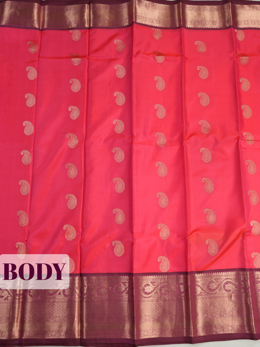 Red Pure Kanchipuram Saree with Floral Paisley Diamond Lattice Zari Border