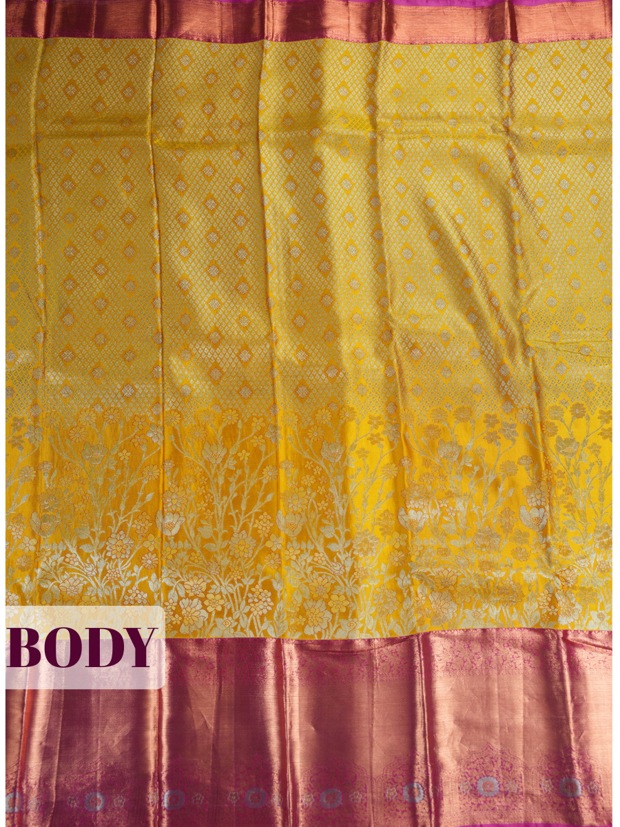 Yellow Tissue Brocade Semi Silk Saree