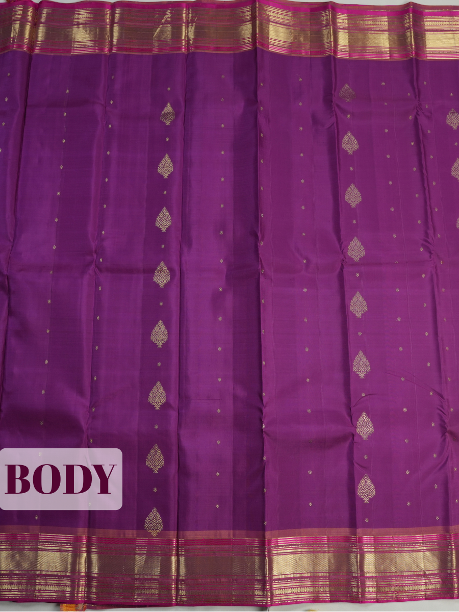 Purple Pure Kanchipuram Saree with Broad Diamond Lattice Zari Border
