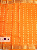 Orange Pure Kanchipuram Saree with Floral Paisley Vine Zari Border