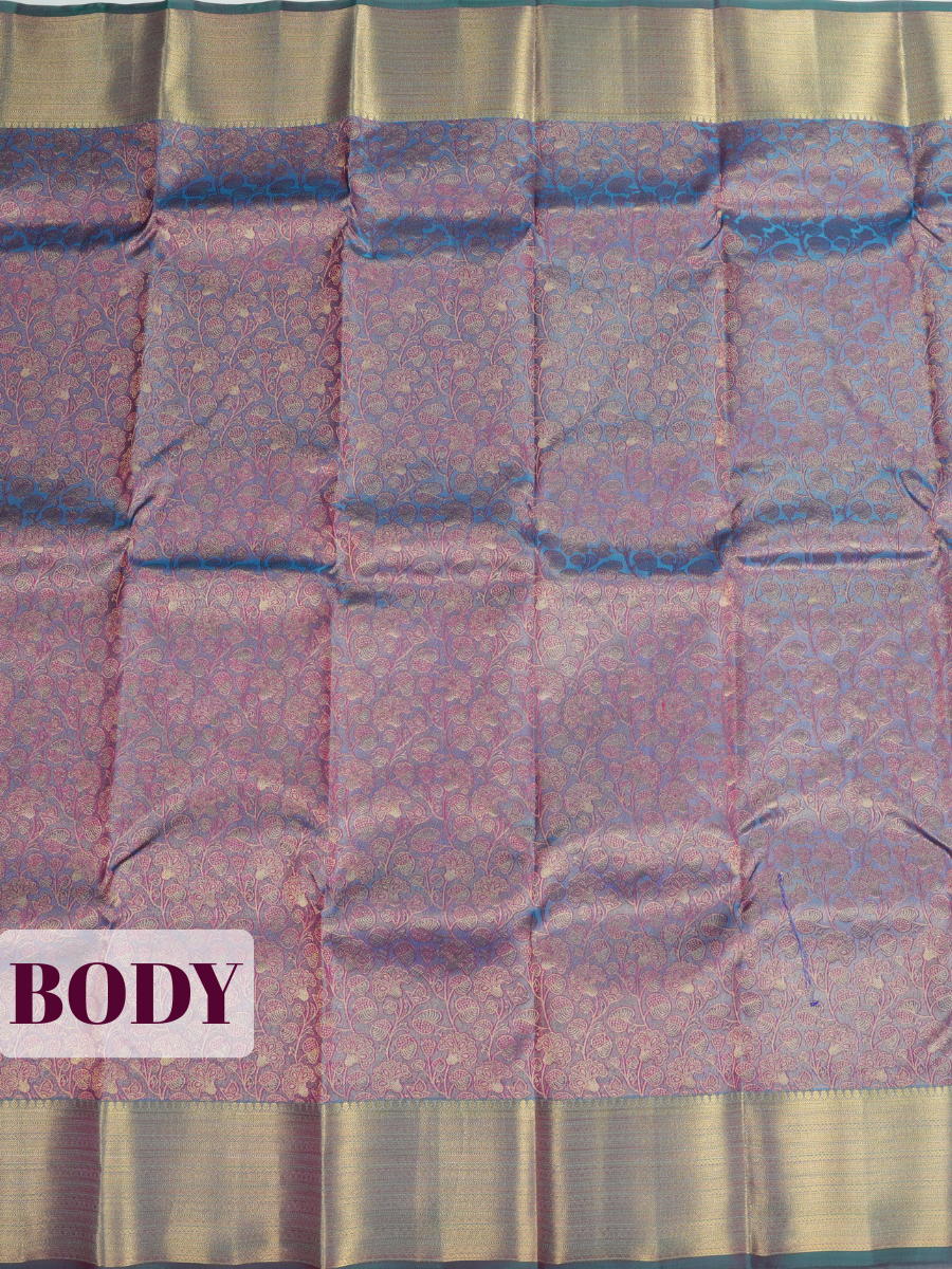 Blue Kanchivaram Saree with Diamond Lattice Zari Border