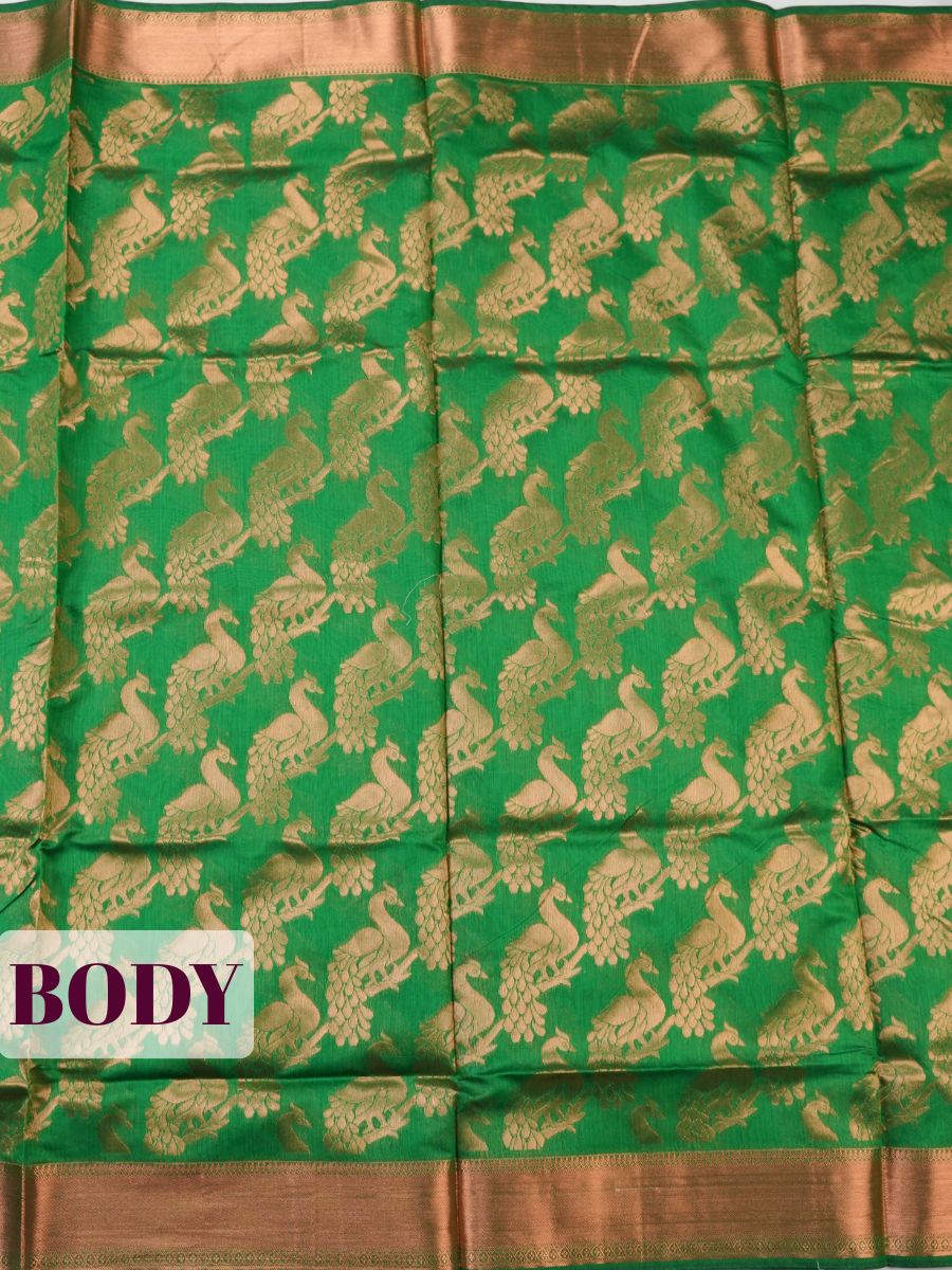 Green Sico Saree Saree with Small geometric zari border