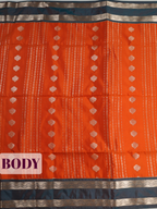 Orange Semi Silk Saree with Medium-Width Contrast Zari Wave Border