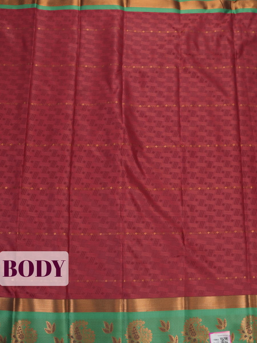 Red Silk Saree with Olive Green Pallu and Paisley Zari Border