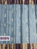 Grey Arni Silk Saree with Purple Contrast Zari Border