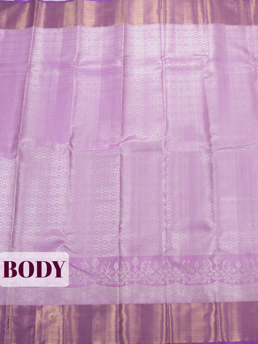 Lavender Purple Pure Kanjivaram Bridal Saree with Rich Zari Tissue Border with Jaal Weaving