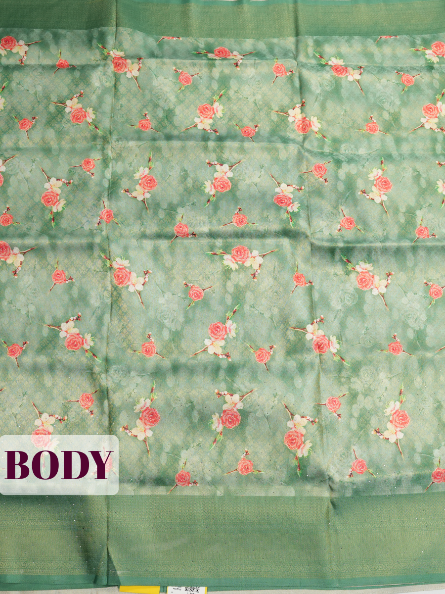 Green Bangalore Sof Silk Saree with Matte Metallic Border