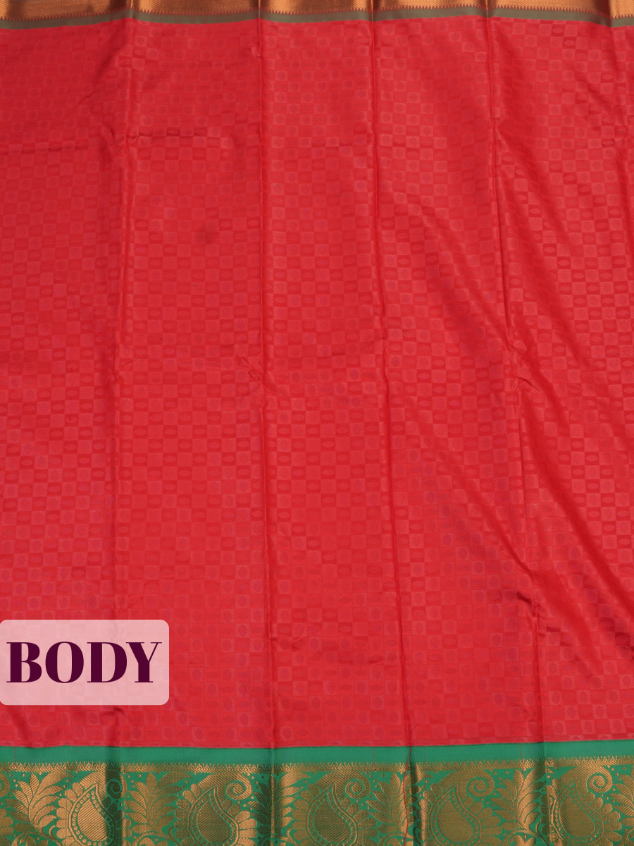 Red Silk Saree with Geometric Woven Pattern and Gold Zari Paisley Border
