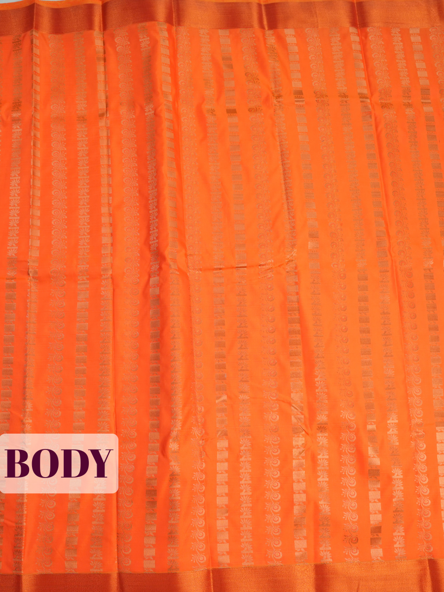 Orange Semi Silk Saree with Medium-Width Solid Zari Kaddi Border