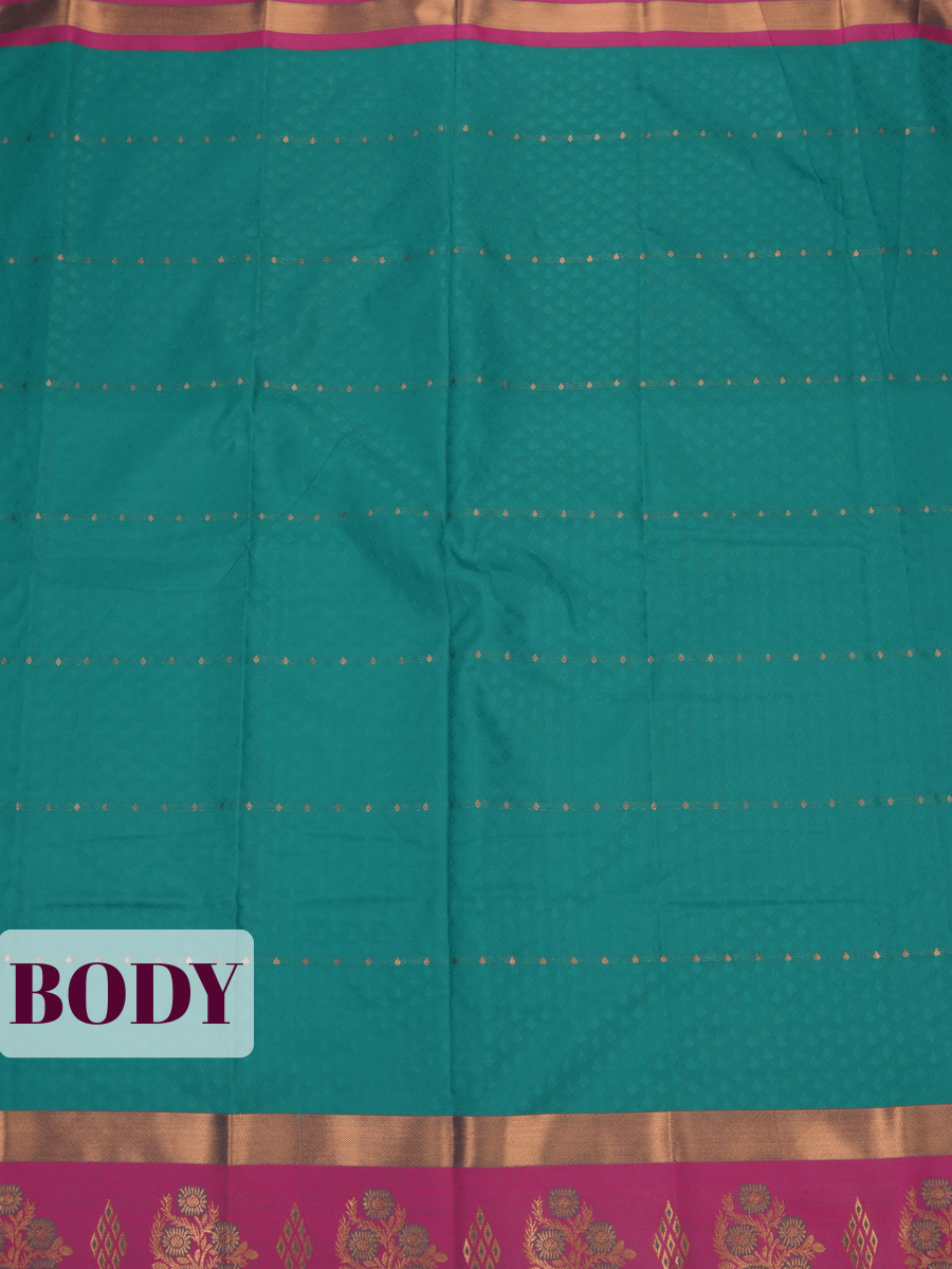 Teal Green Bangalore Silk Saree with Wine Contrast Pallu and Floral Zari Border