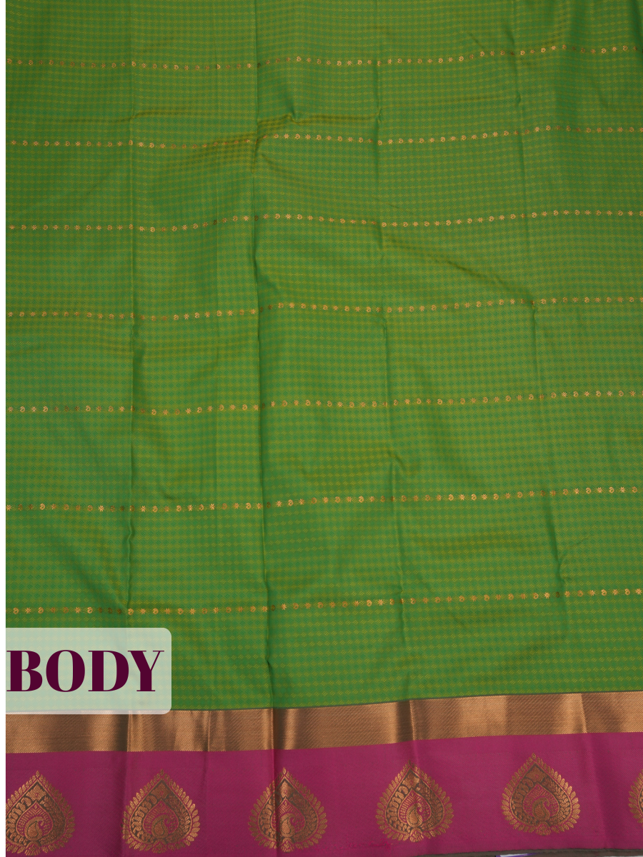 Vibrant Green Bangalore Silk Saree with Emerald Green Pallu and Magenta Zari Border