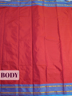 Red Semi Silk Saree with Simple Contrast Woven Gold Zari Border