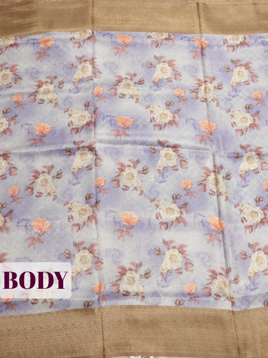 Lavender Bangalore Sof Silk Saree with Multi-Tier Zari Brocade Border