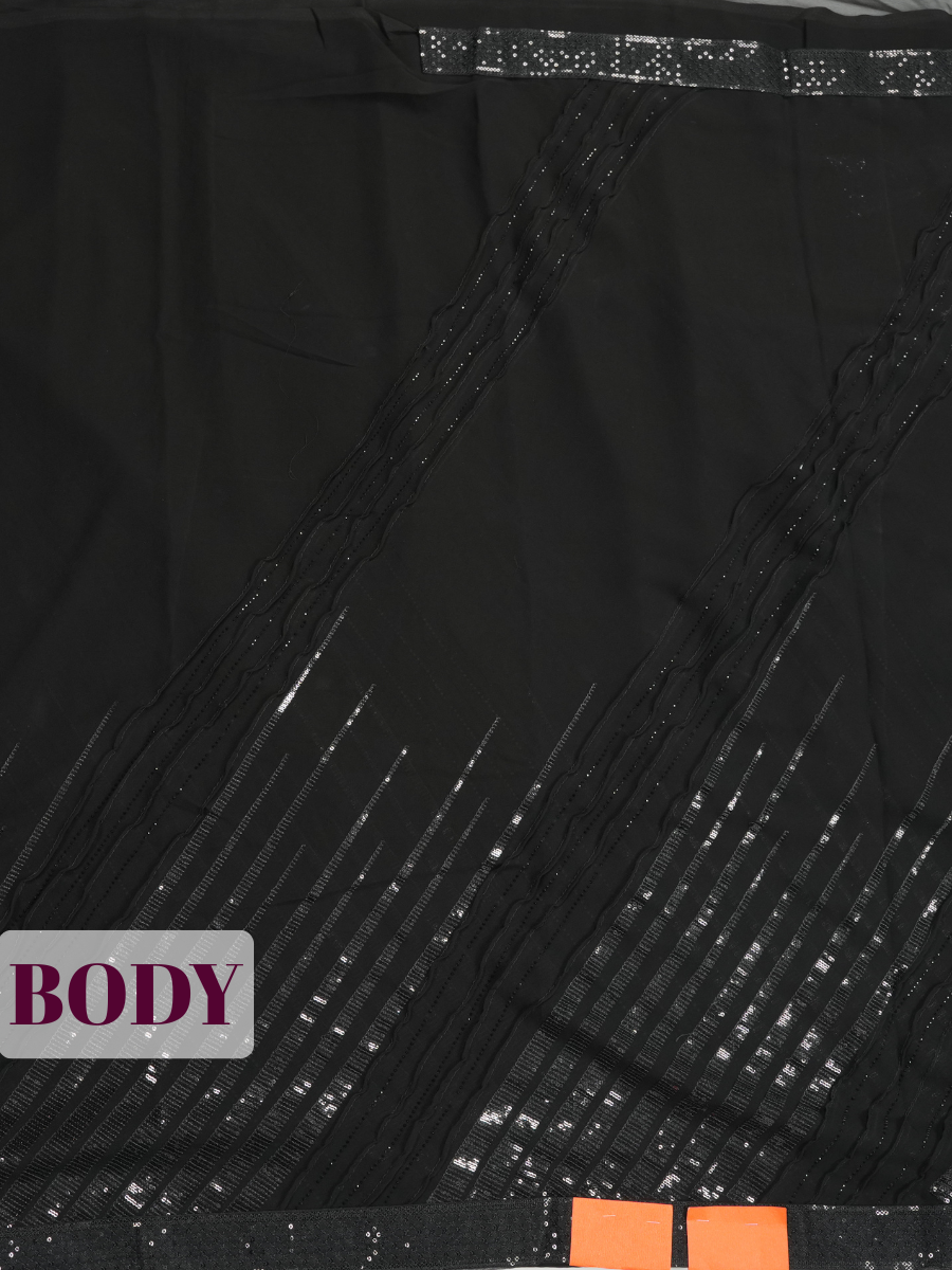 Black Fancy Georgette Saree with An embellished sequin and ruffle border