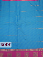 Turquoise Blue Bangalore Silk Saree with Wine Pallu and Antique Zari Temple Border