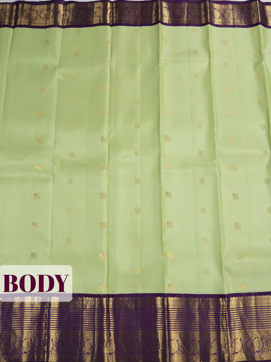 Parrot Green Kanchipuram Saree with Paisley Zari Border