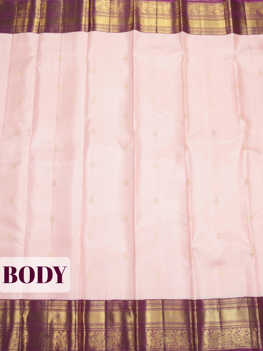 Light Pink Kanchipuram Arni Silk Saree with Floral Paisley Zari Border