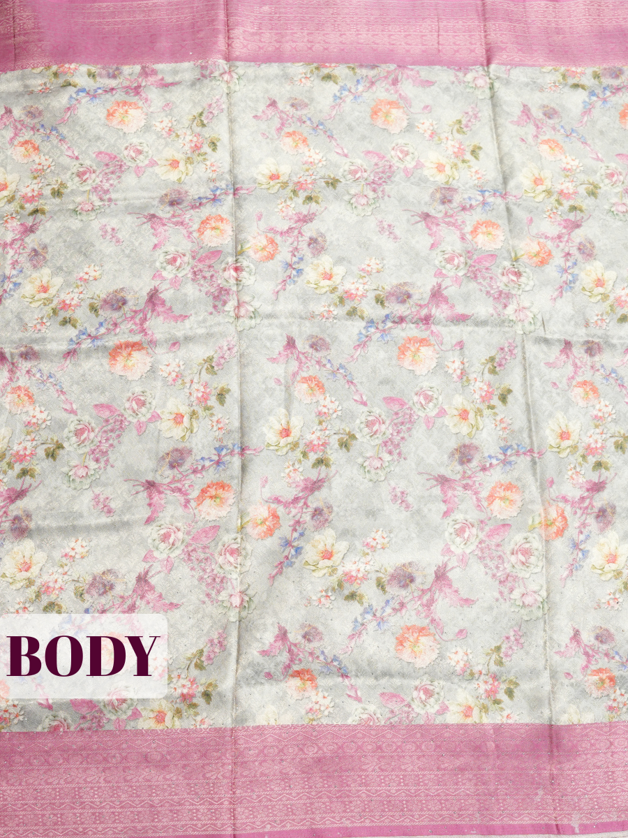 Pink Bangalore Sof Silk Saree with Wavy Geometric Brocade Border