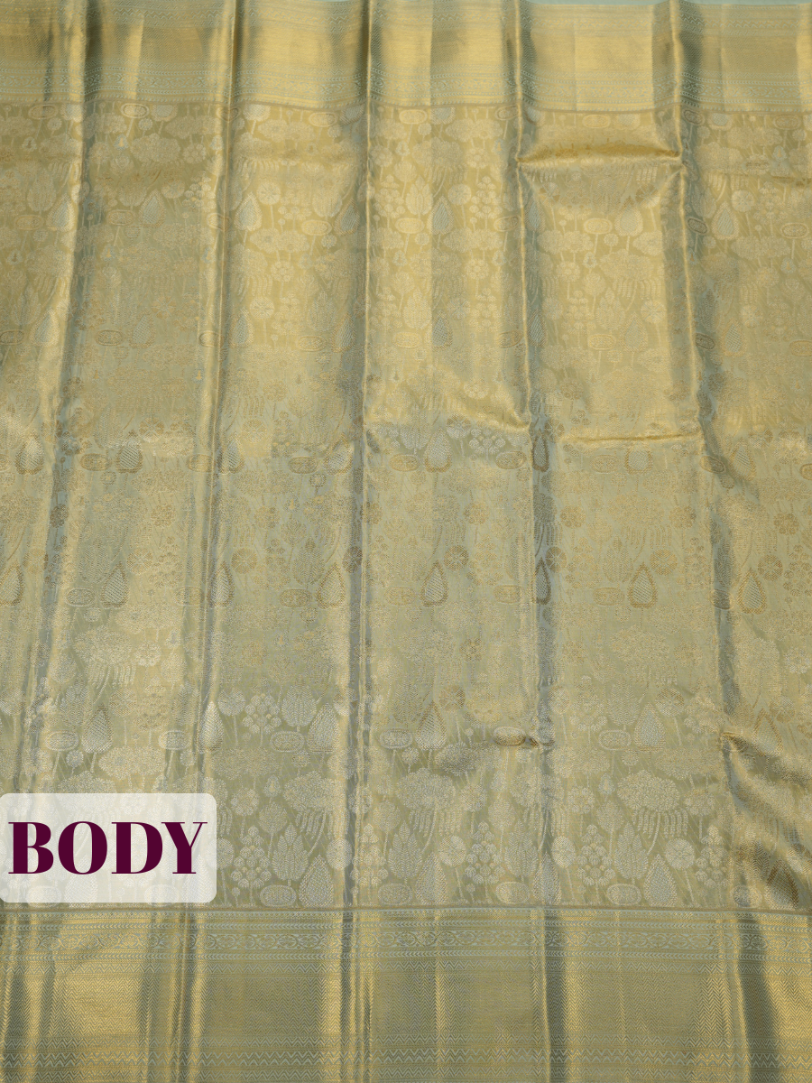 Pista Green Pure Tissue Silk Saree with Chevron Zari Weave