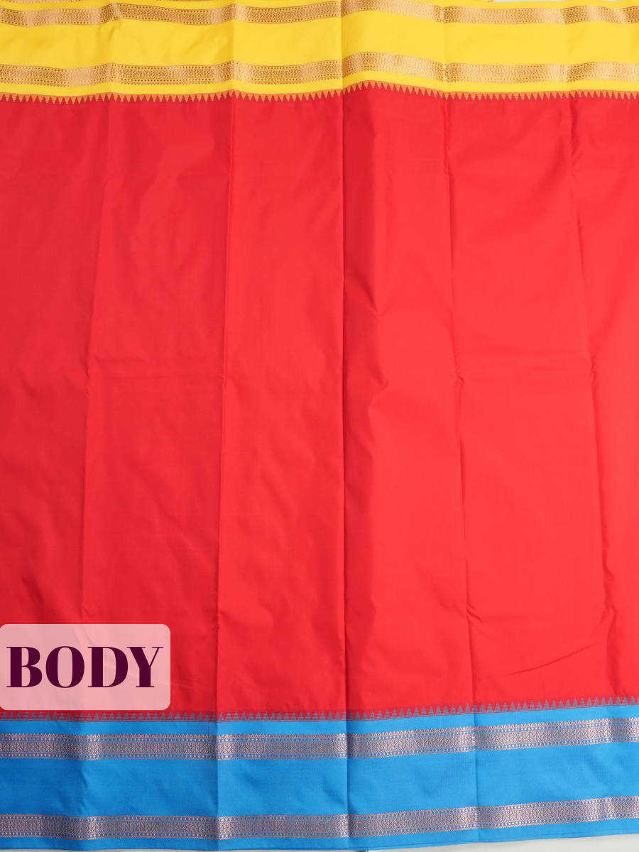 Red Semi Silk Saree with Broad Contrast Traditional Gold Zari Border